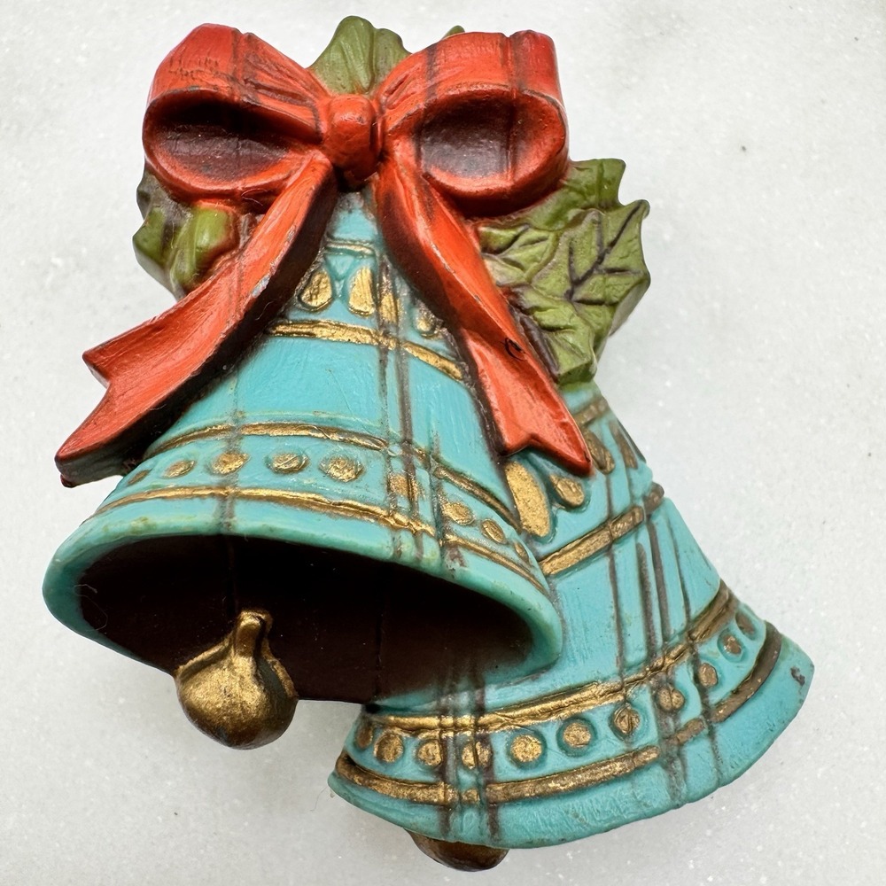 Vintage Christmas Bellsβ Brooch Red Bow Holly Holiday Pin Blue Bell Vintage